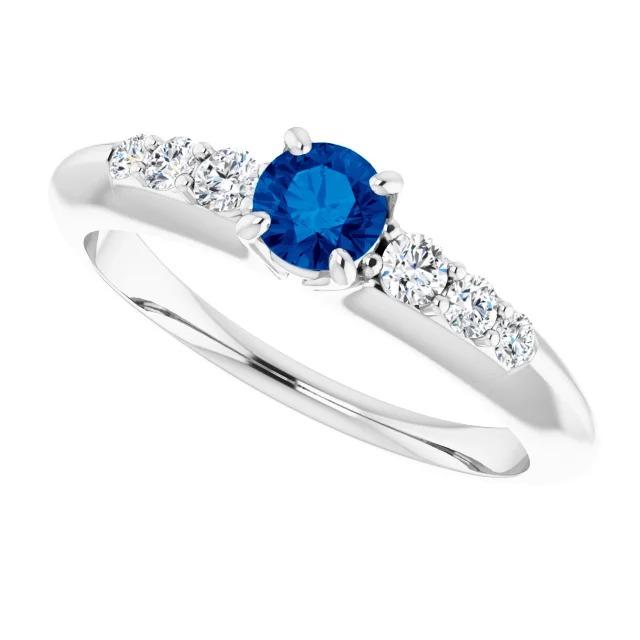 Four Prong Diamond Round Blue Sapphire 1.50 Carats Ring