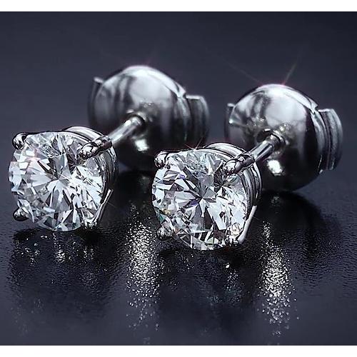 Four Prong Round Diamond Stud Earring 2.50 Carats White Gold 14K