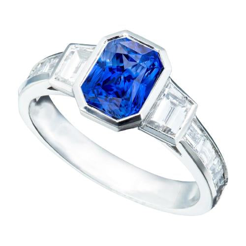 Gemstone Bezel Set Radiant Sapphire Ring Diamond Jewelry 2.50 Carats
