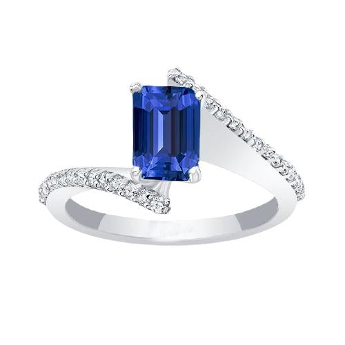 Gemstone Blue Sapphire Ring Pave Set Accents Tension Style 2.50 Carats