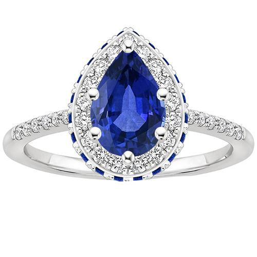 Gemstone Diamond Engagement Ring Halo Pear Cut Blue Sapphire 6 Carats