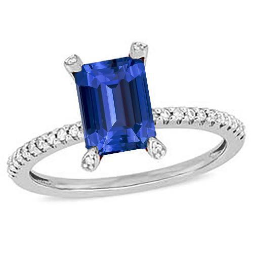 Gemstone Emerald Blue Sapphire Ring & Pave Set Diamonds 3 Carats