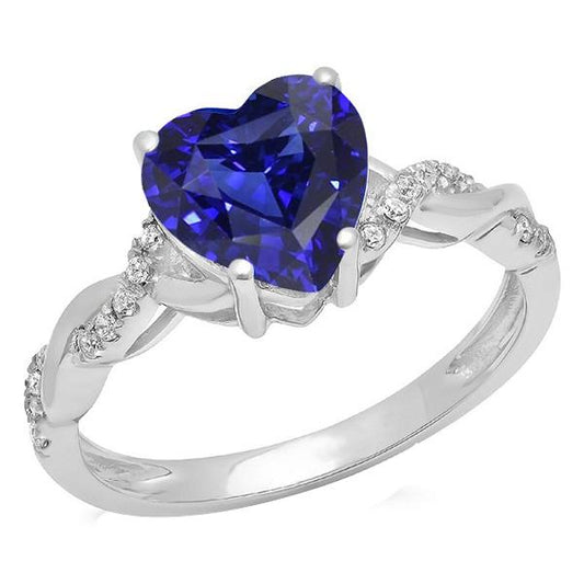Gemstone Heart Blue Sapphire Ring Twisted Style 3.50 Carats Diamonds