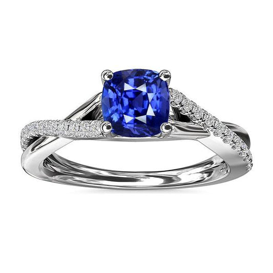 Gemstone Jewelry Cushion Sapphire Ring Twisted Shank 2.50 Carats