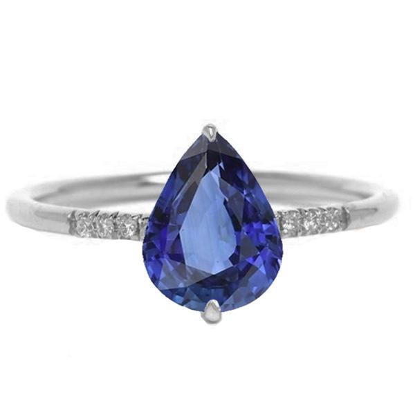 Gemstone Pear Blue Sapphire Ring & Small Round Diamonds 3 Carats