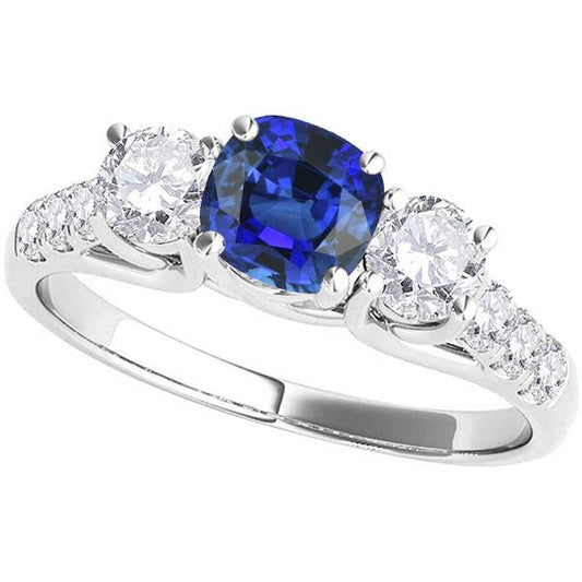 Gemstone Ring Cushion Sapphire Trellis Setting Diamonds 3.50 Carats