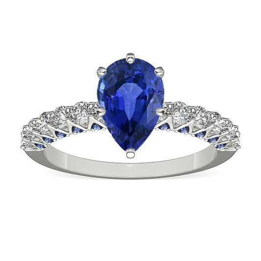Gemstone Ring Pear With Round Blue Sapphire & Diamond Accents 3 Carats