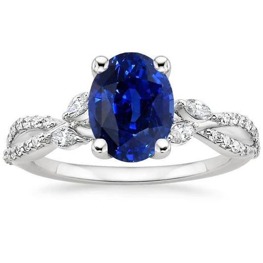 Gemstone Ring With Diamond Accents Blue Sapphire 4 Carats
