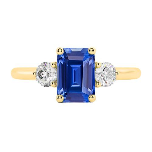 Gold 3 Stone Emerald Ceylon Sapphire Ring Diamonds 3 Carats
