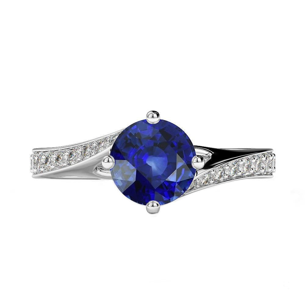 Gold Diamond Engagement Ring Srilankan Sapphire 3 Carats Bypass Style