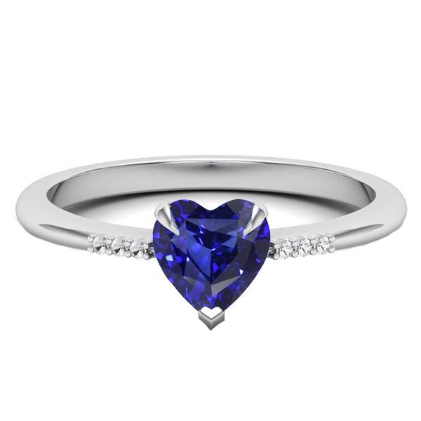 Gold Diamond Gemstone Heart Ceylon Sapphire Ring Prong Set 1.75 Carats