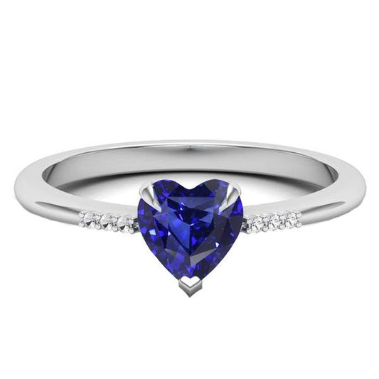 Gold Diamond Gemstone Heart Ceylon Sapphire Ring Prong Set 1.75 Carats