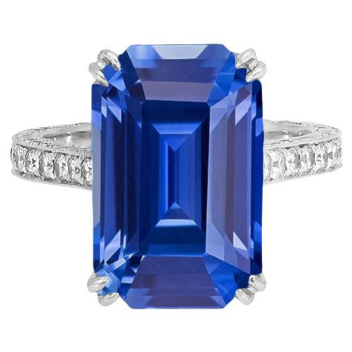 Gold Diamond Jewelry Prong Set Blue Sapphire Ring 5 Carats Milgrain