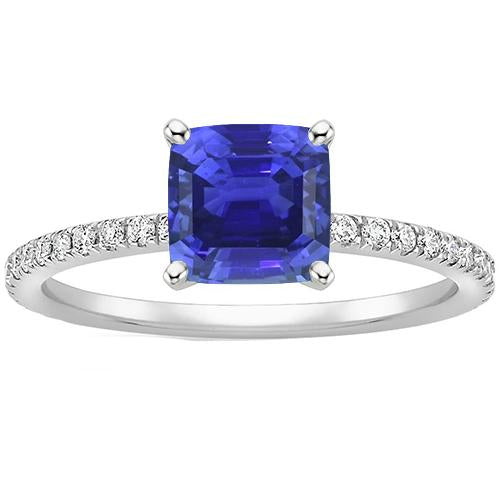 Gold Diamond Ring Cushion Sri Lankan Sapphire With Accents 3 Carats