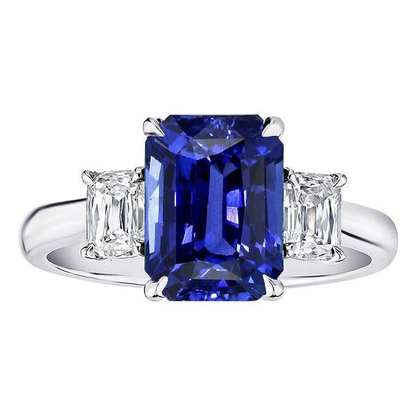 Gold Emerald 3 Stone Blue Sapphire & Diamond Ring 3 Carats