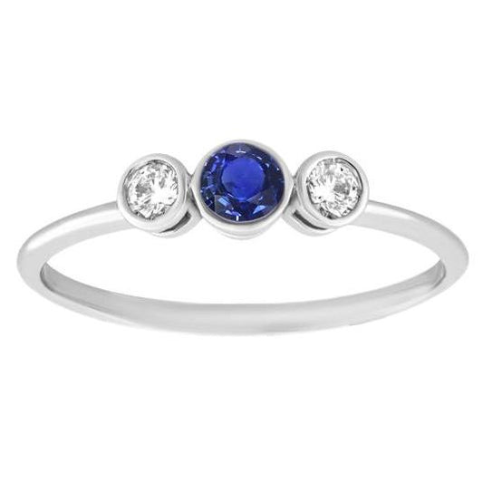 Gold Gemstone Ring Bezel Set Diamonds & Sapphire 3 Stone 1.50 Carats