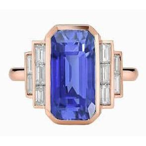 Gold Gemstone Ring Emerald Sapphire & Baguette Diamonds 3.50 Carats