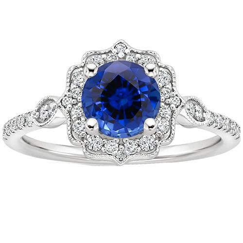 Gold Gemstone Ring Halo Sri Lankan Sapphire Vintage Style 3 Carats