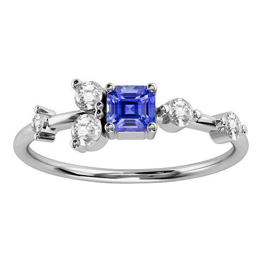 Gold Round Diamond & Asscher Cut Sapphire Anniversary Ring 2.50 Carats