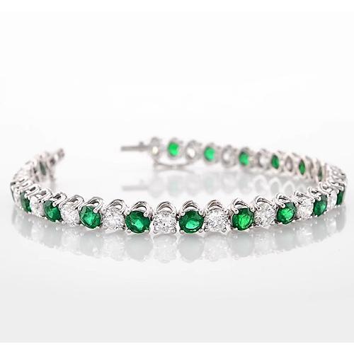 Green Emerald & Diamond Tennis Bracelet 33.25 Carats Women Jewelry