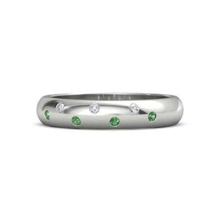 Gypsy Diamond Green Emerald Band 1.10 Carats White Gold 14K