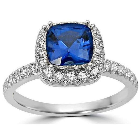 Halo 3.90 Ct Sri Lanka Sapphire Diamonds Wedding Ring White Gold