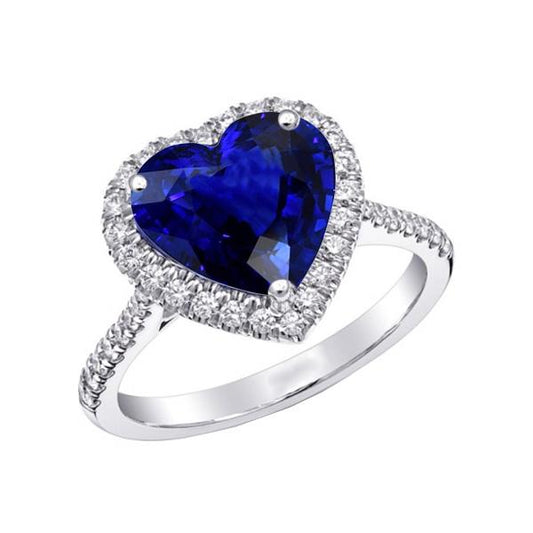 Halo Anniversary Ring Heart Sri Lanka Sapphire With Diamonds 4 Carats