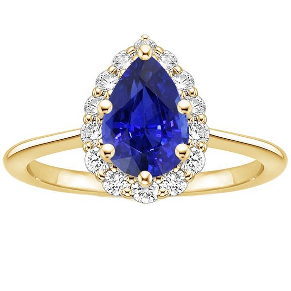 Halo Anniversary Ring Pear Ceylon Sapphire & Diamonds 3.50 Carats