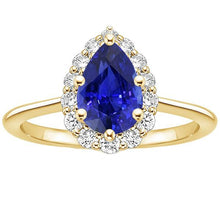 Halo Anniversary Ring Pear Ceylon Sapphire & Diamonds 3.50 Carats
