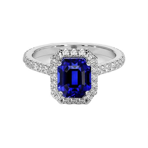 Halo Blue Sapphire Diamond Ring With Accents 10.25 Carats