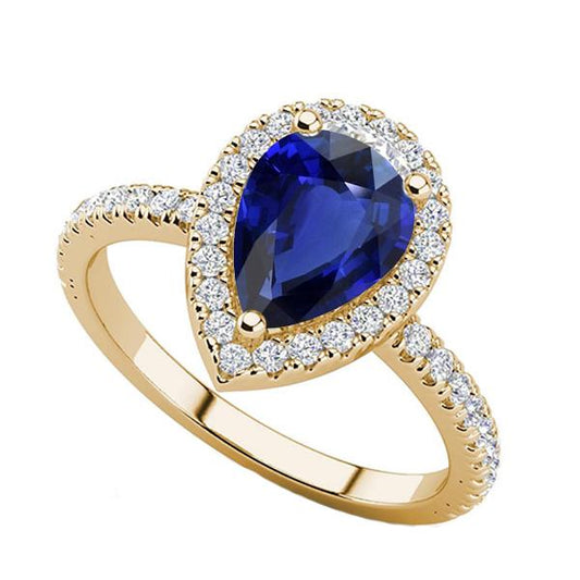 Halo Blue Sapphire Stone Ring & Round Diamonds 4.50 Carats