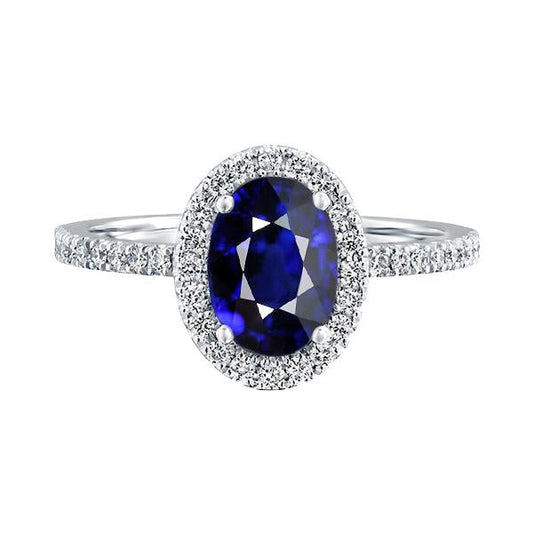 Halo Ceylon Sapphire Oval Diamond Anniversary Ring 3.50 Carats