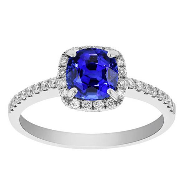 Halo Cushion Ceylon Sapphire Ring With Accents Diamond 3.50 Carats