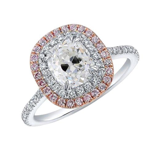 Halo Cushion Old Miner Diamond & Pink Sapphire Ring 3.50 Carats Gold
