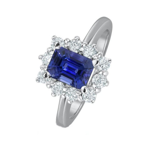 Halo Diamond Emerald Ceylon Sapphire Engagement Ring 8.20 Carats