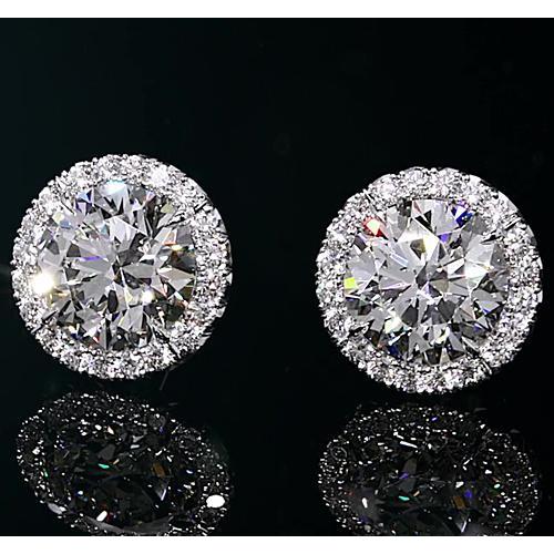 Halo Diamond Studs 2 Carats White Gold