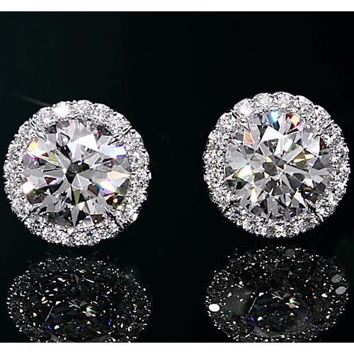 Halo Diamond Studs 2 Carats White Gold