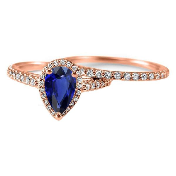 Halo Diamond Wedding Ring Set Blue Sapphire & Diamonds 4.50 Carats