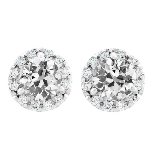 Halo Old Miner Diamond Studs 8 Carats Prong Set White Gold 14K