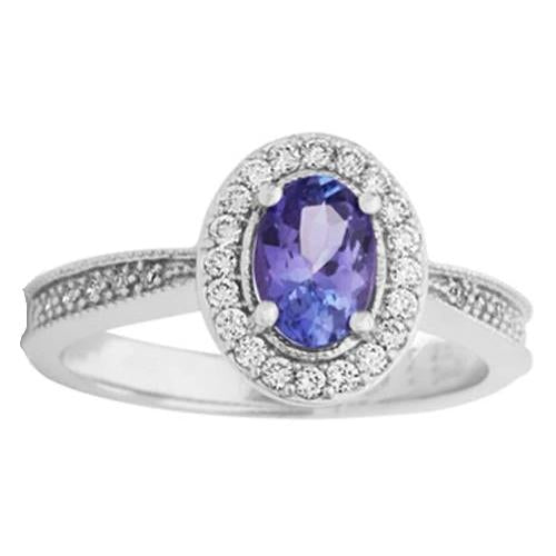 Halo Oval 10.25 Carats Tanzanite & Diamonds Ring White Gold 14K