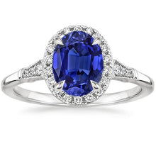 Halo Oval Ceylon Sapphire Anniversary Ring With Accents 4.50 Carats