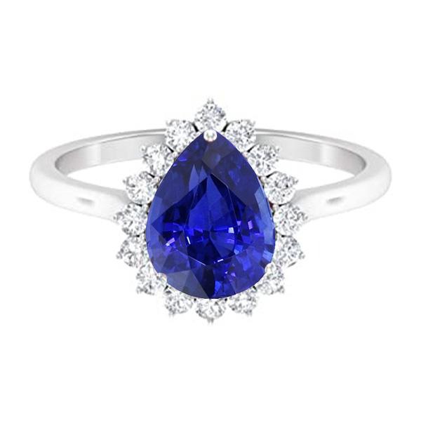 Halo Pear Blue Sapphire Ring Star Style Diamond Jewelry 3.50 Carats