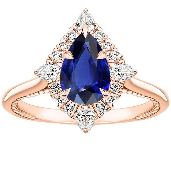 Halo Pear Cut Engagement Ring Blue Sapphire & Diamonds 4 Carats