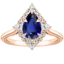 Halo Pear Cut Engagement Ring Blue Sapphire & Diamonds 4 Carats