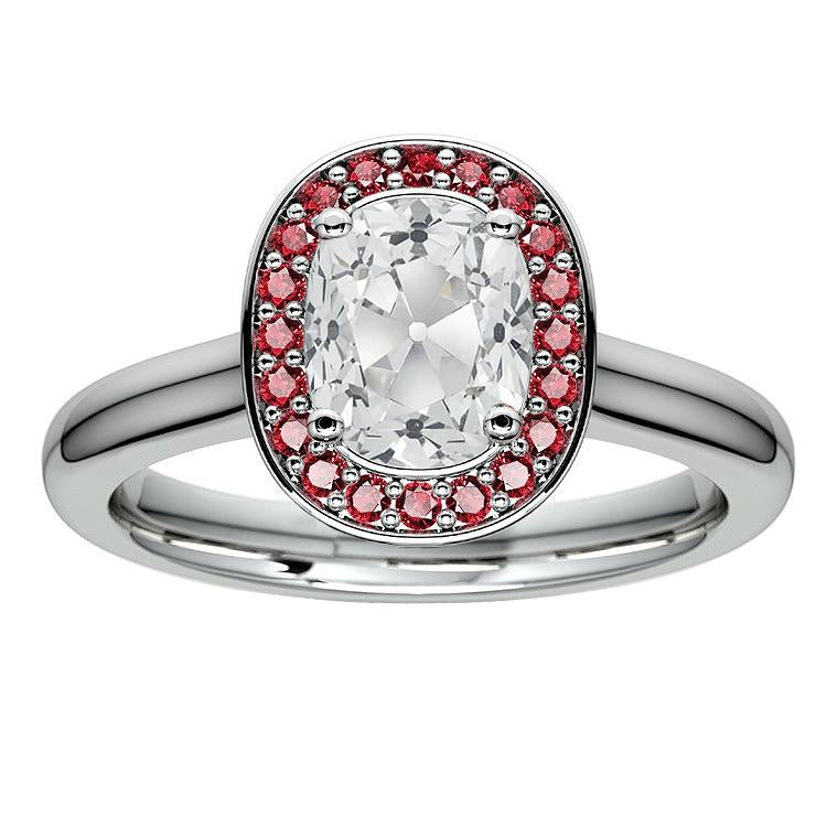 Halo Pink Sapphire Cushion Old Mine Cut Diamond Ring 6 Carats