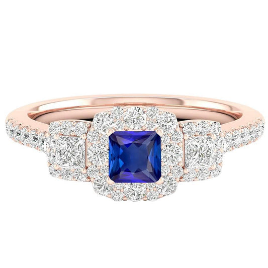 Halo Ring Radiant Sapphire Princess & Round Diamond Jewelry 5 Carats
