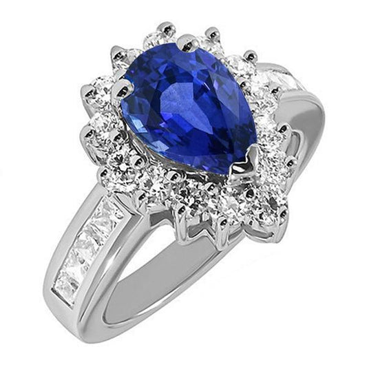 Halo Ring Star Style Blue Sapphire & Diamonds 3.50 Carats Channel Set