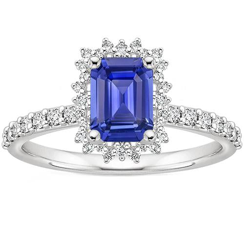 Halo Ring Star Style Ceylon Sapphire & Diamond 4.50 Carats