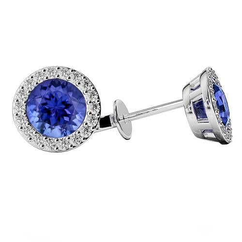 Halo Round Tanzanite With Diamond 3.86 Carats Stud Earrings