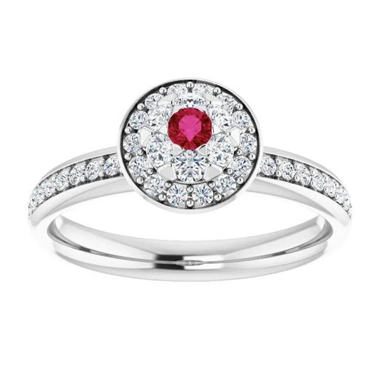 Halo Ruby & Diamond Ring 1.80 Carats White Gold 14K
